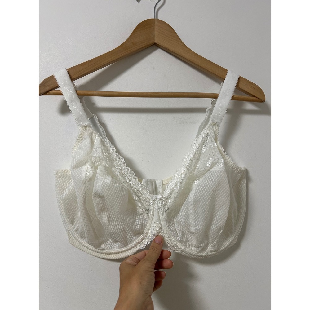 Elomi Matilda Underwire Plunge Bra Women 38K White Coquette Mesh EL4382WHE